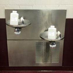Image of water fountains and water sampling containers